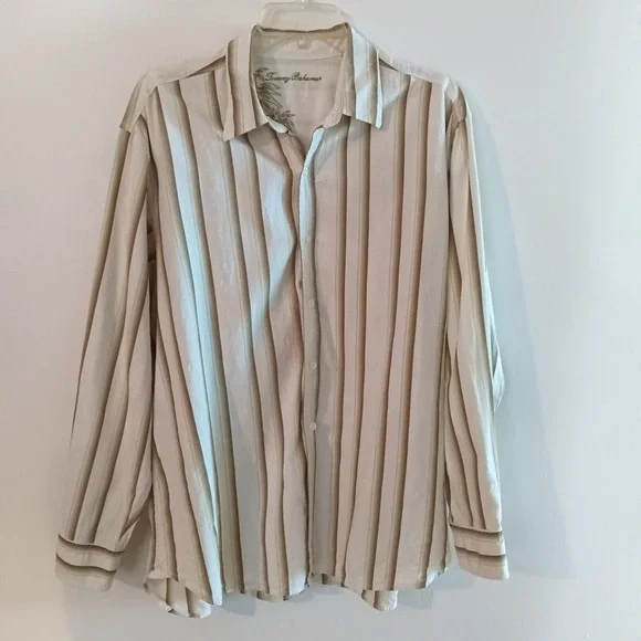 Tommy Bahama Mens Silk Blend Striped Long Sleeve Dress Shirt FLAW - Size XL - Picture 2 of 16